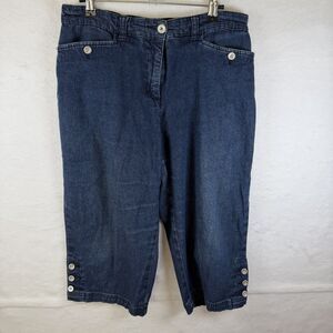 Karen Scott Petites Dark Jeans Sailor Style‎ Button Hem Coastal Grandma Sz 10p